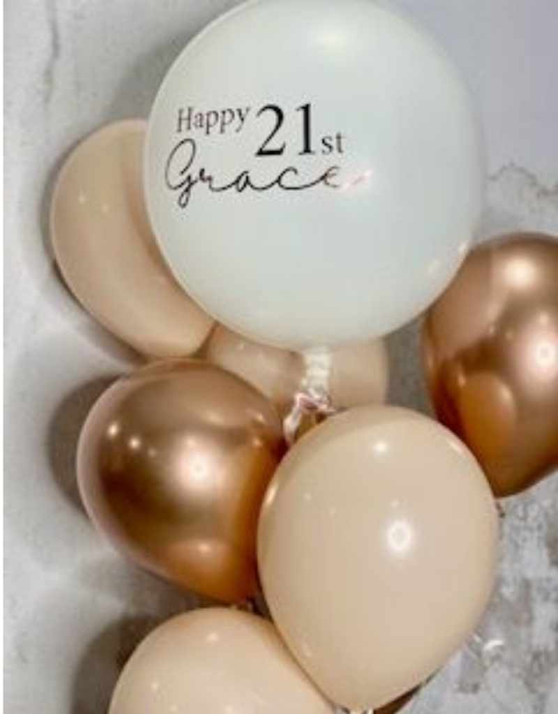 Personalised Birthday Balloons White for Hire in Newcastle NSW