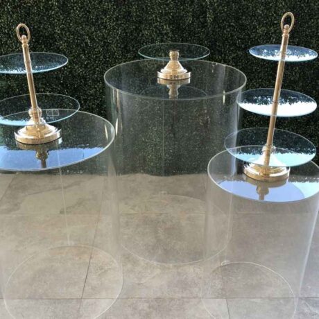 Gold and Glass Cake Stand for Party Wedding Hire in Newcastle NSW