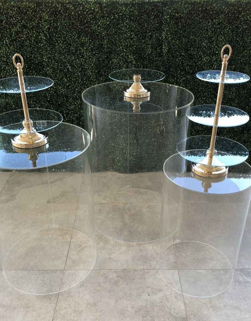 Gold and Glass Cake Stand for Party Wedding Hire in Newcastle NSW