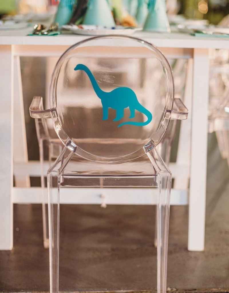 Kids Ghost Chairs Personalised Dinosaur for Birthday Wedding and Party Hire in Newcastle NSW