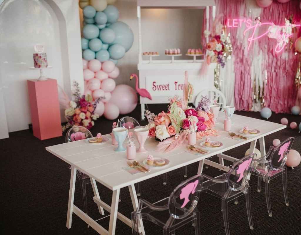 Kids Pink Trestle Table for Birthday Wedding and Party Hire in Newcastle NSW