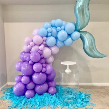 Mermaid Tail Balloons with table for Party Hire in Newcastle NSW