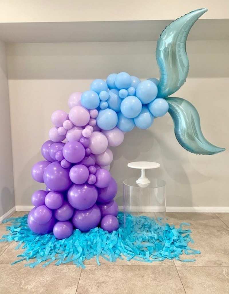 Mermaid Tail Balloons with table for Party Hire in Newcastle NSW
